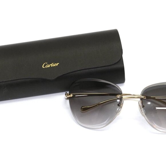 Cartier Panthere Women's Sunglasses CT0032RS-001 Gold Frame Gradient Grey Lens - Picture 1 of 15